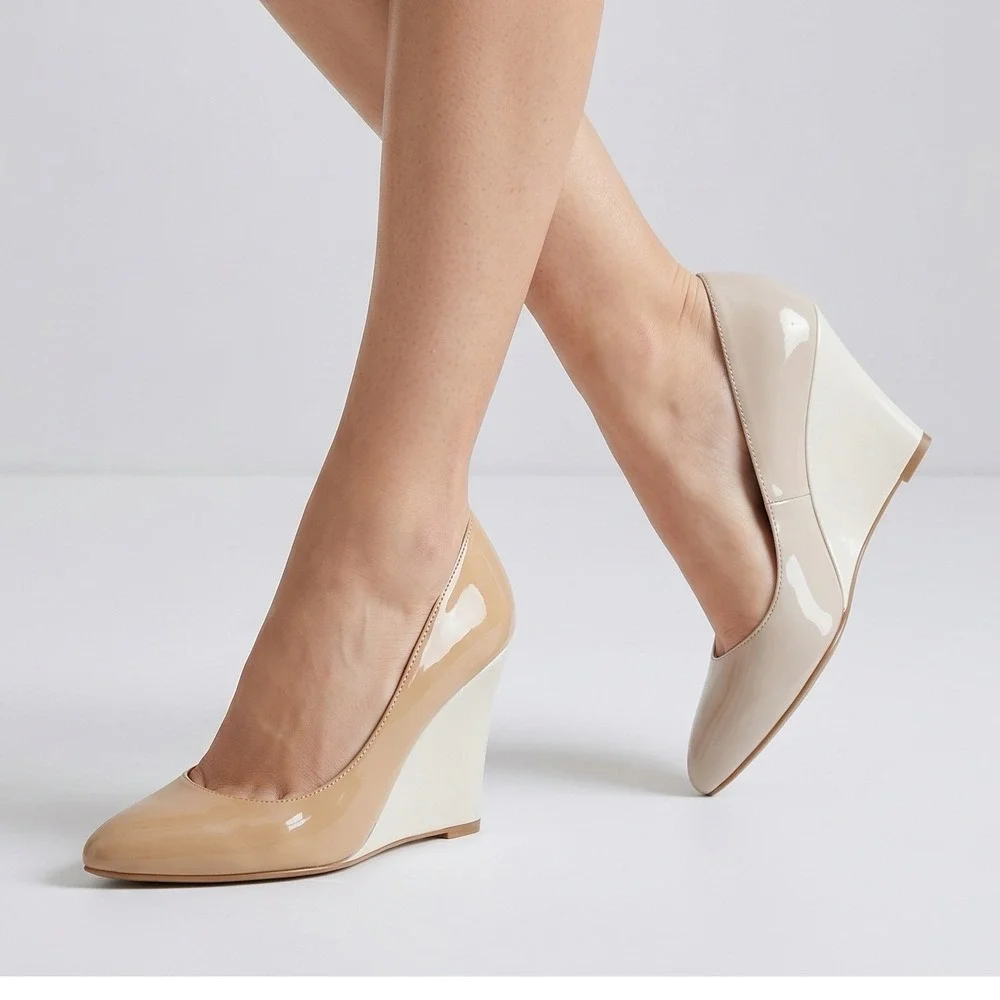 Cole Haan Wedge Pump Womens 7.5 Multi Nude Patent Leather Grand Signature Office
